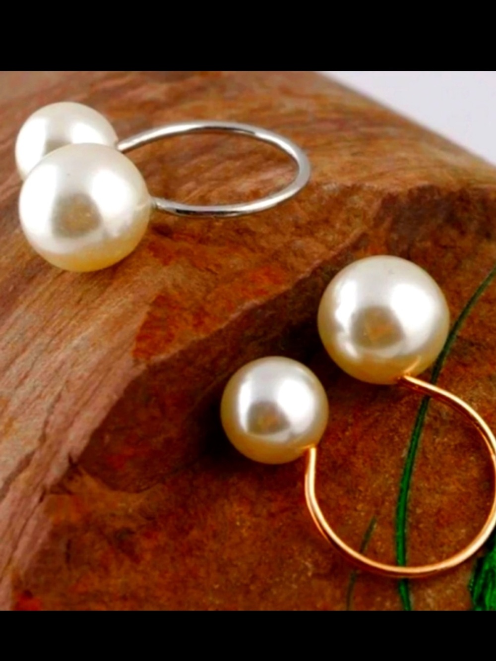 Silver & Gold Faux Pearl Adjustable Rings NWT - Picture 5 of 6